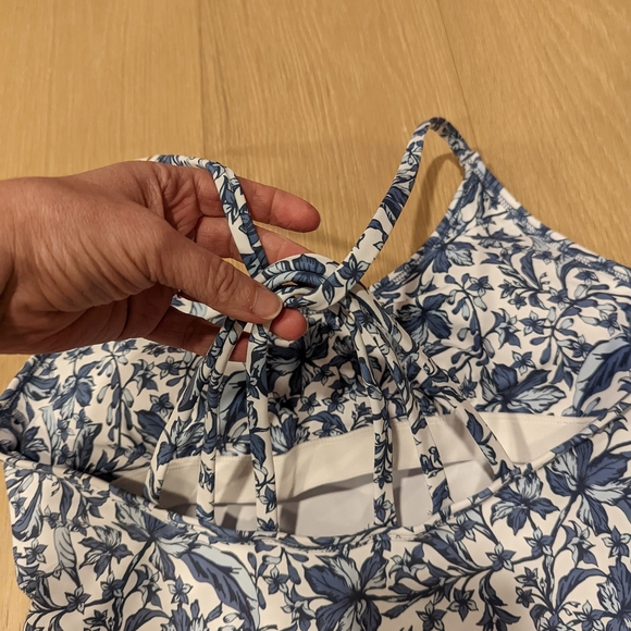 Floral Blue and White Athletic Romper - Picture 6 of 9